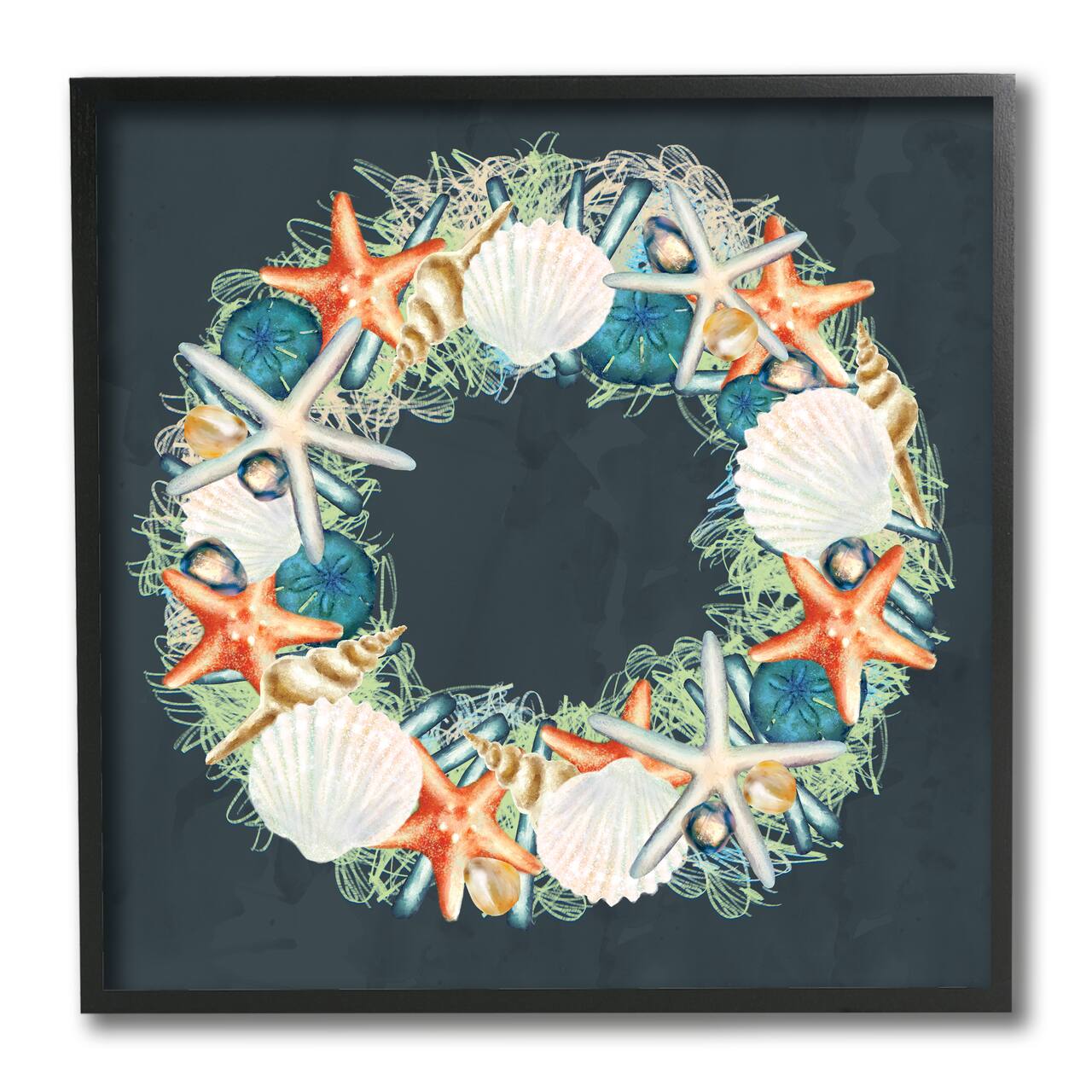 Stupell Industries Starfish and Nautical Sea Shell Wreath, 12" x 12"